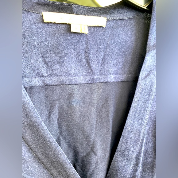 Navy Silk Classic V Neck Long Sleeve Blouse - Picture 6 of 6